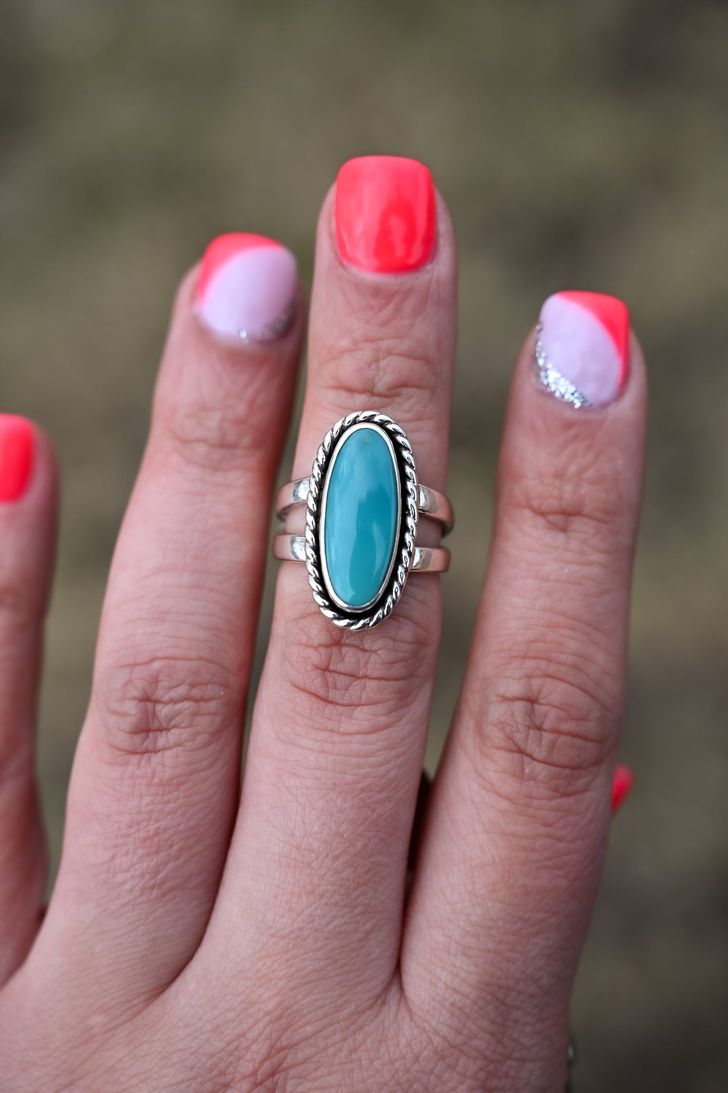 Royston Turquoise Twist Border Ring Size: 6.5