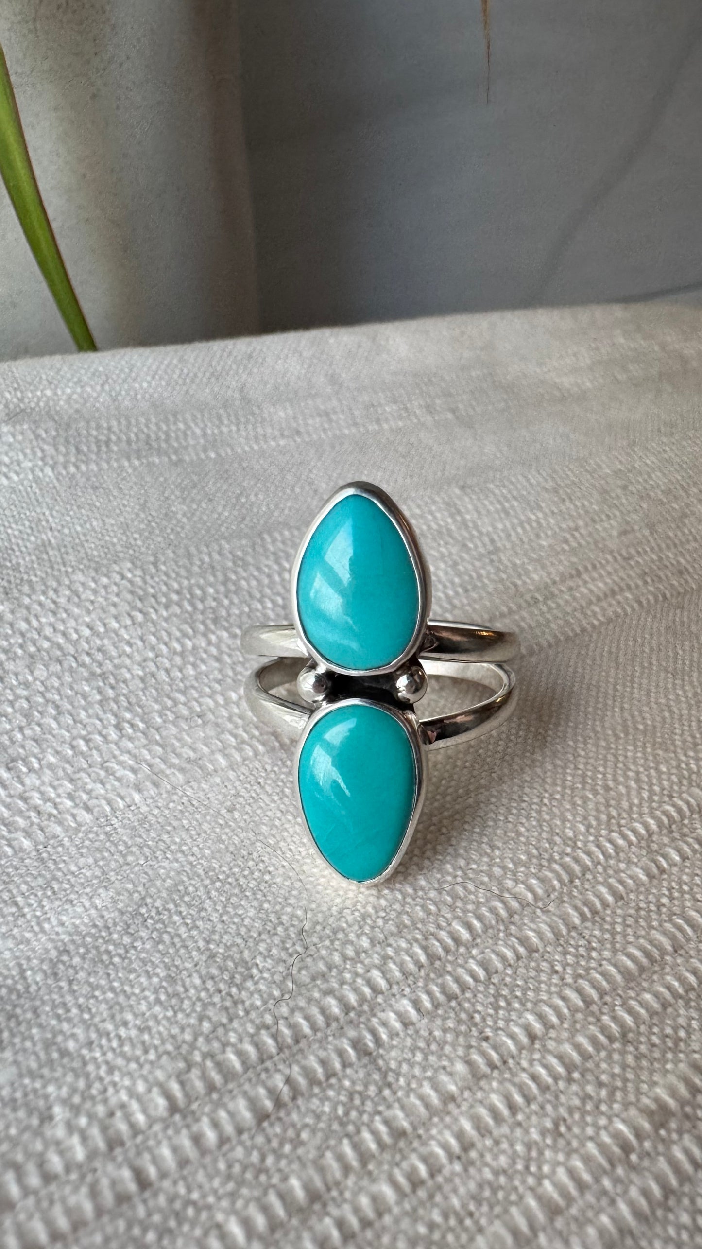 Chilean Turquoise Double Stone Ring (size 9.75)