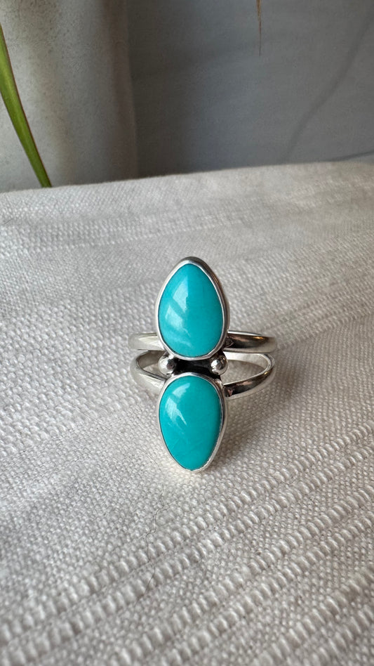 Chilean Turquoise Double Stone Ring (size 9.75)