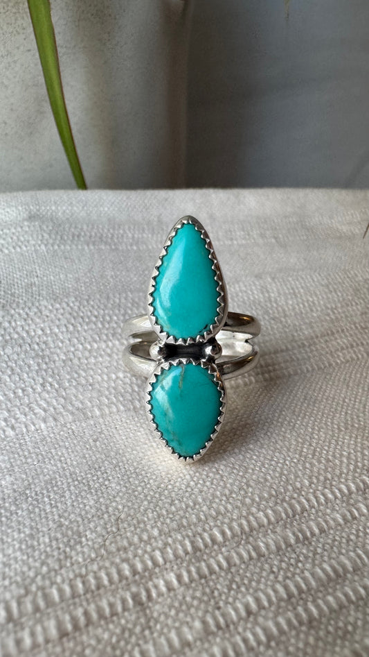 Chilean Turquoise Double Stone Ring (Size 6.75)