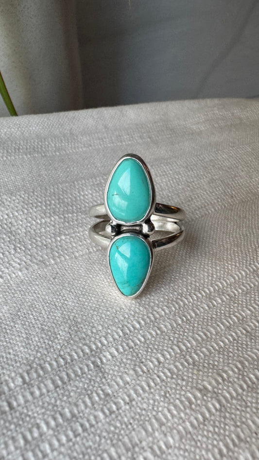 Chilean Turquoise Double Stone Ring (size 8.75)