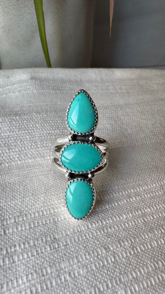Chilean Turquoise Triple Stone Ring (Size 7.75)