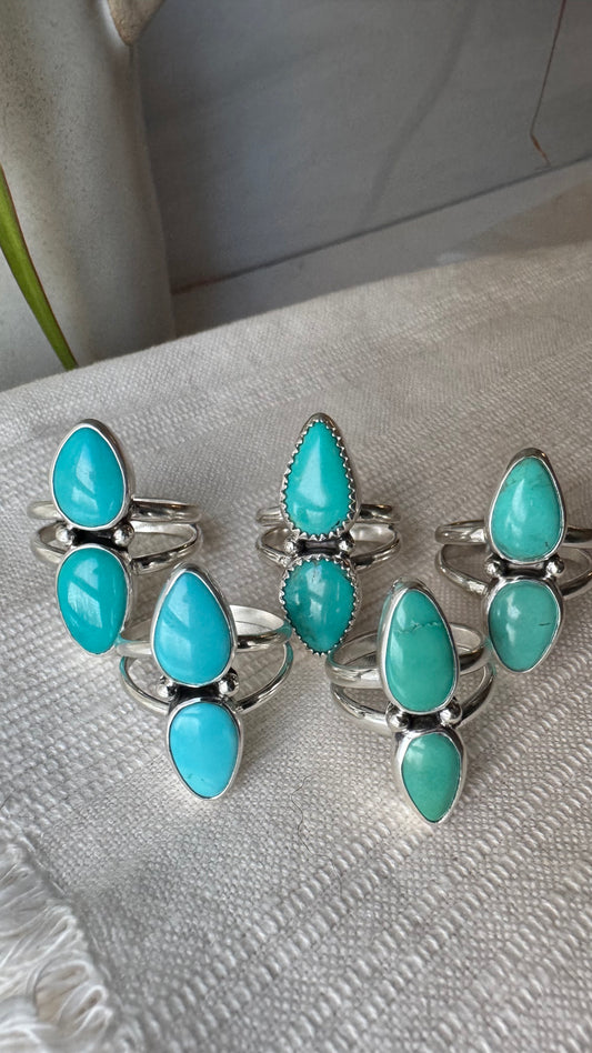 Chilean Turquoise Double Stone Ring (Size 6.75)