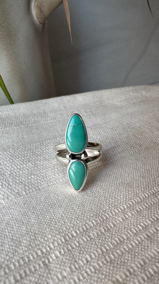 Fox Turquoise Double Stone Ring (Size 6)