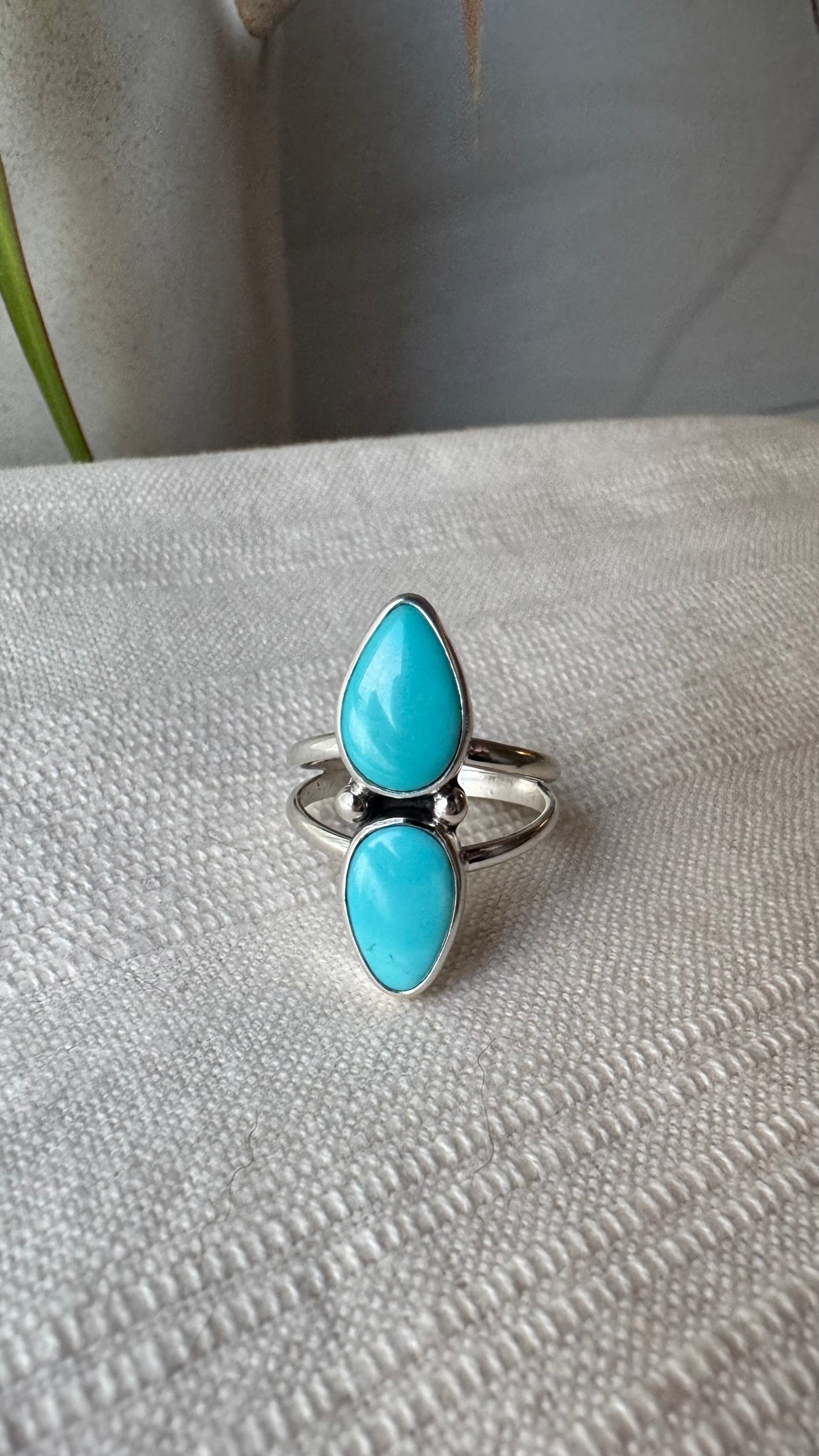 Fox Turquoise Double Stone Ring (Sz 7.75)