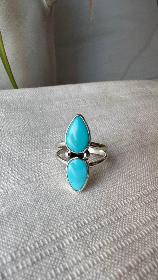 Fox Turquoise Double Stone Ring (Sz 7.75)