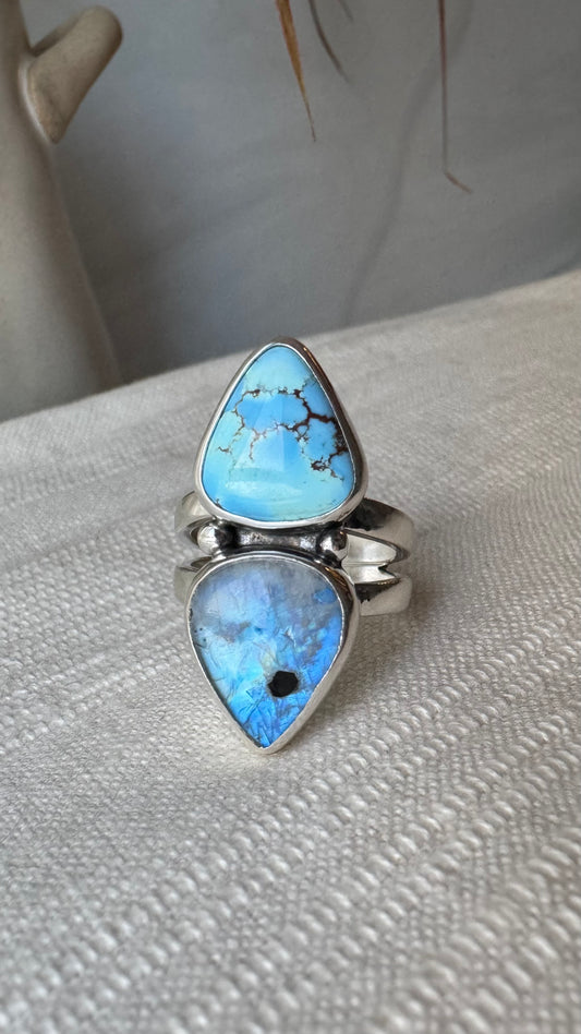 Golden Hills and Rainbow Moonstone Ring (Size 8)