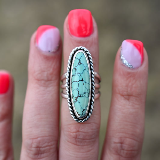 Qingu Turquoise Twist Ring Sz: 6