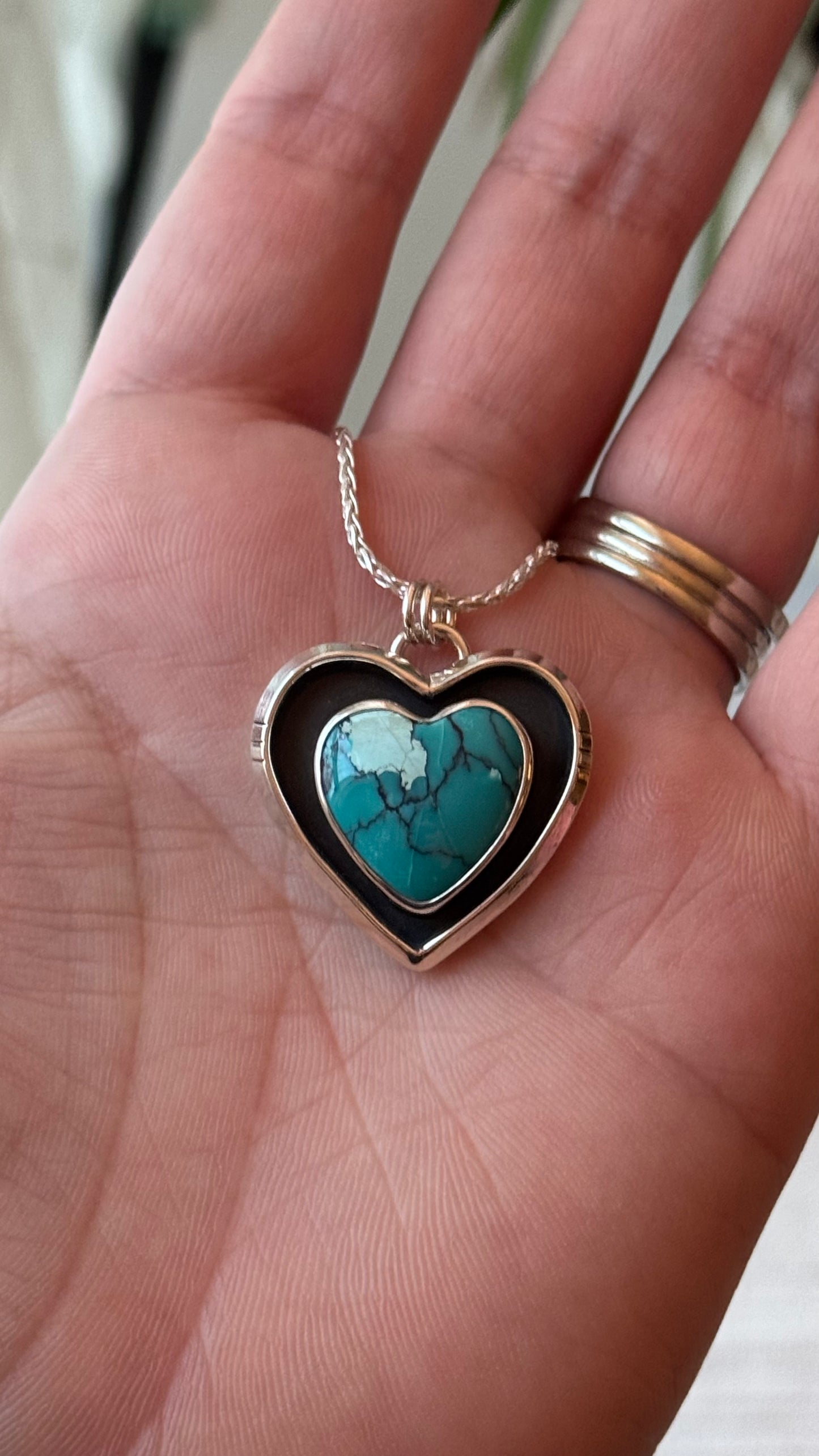 Hubei Turquoise Halo Heart Necklace 18 inch