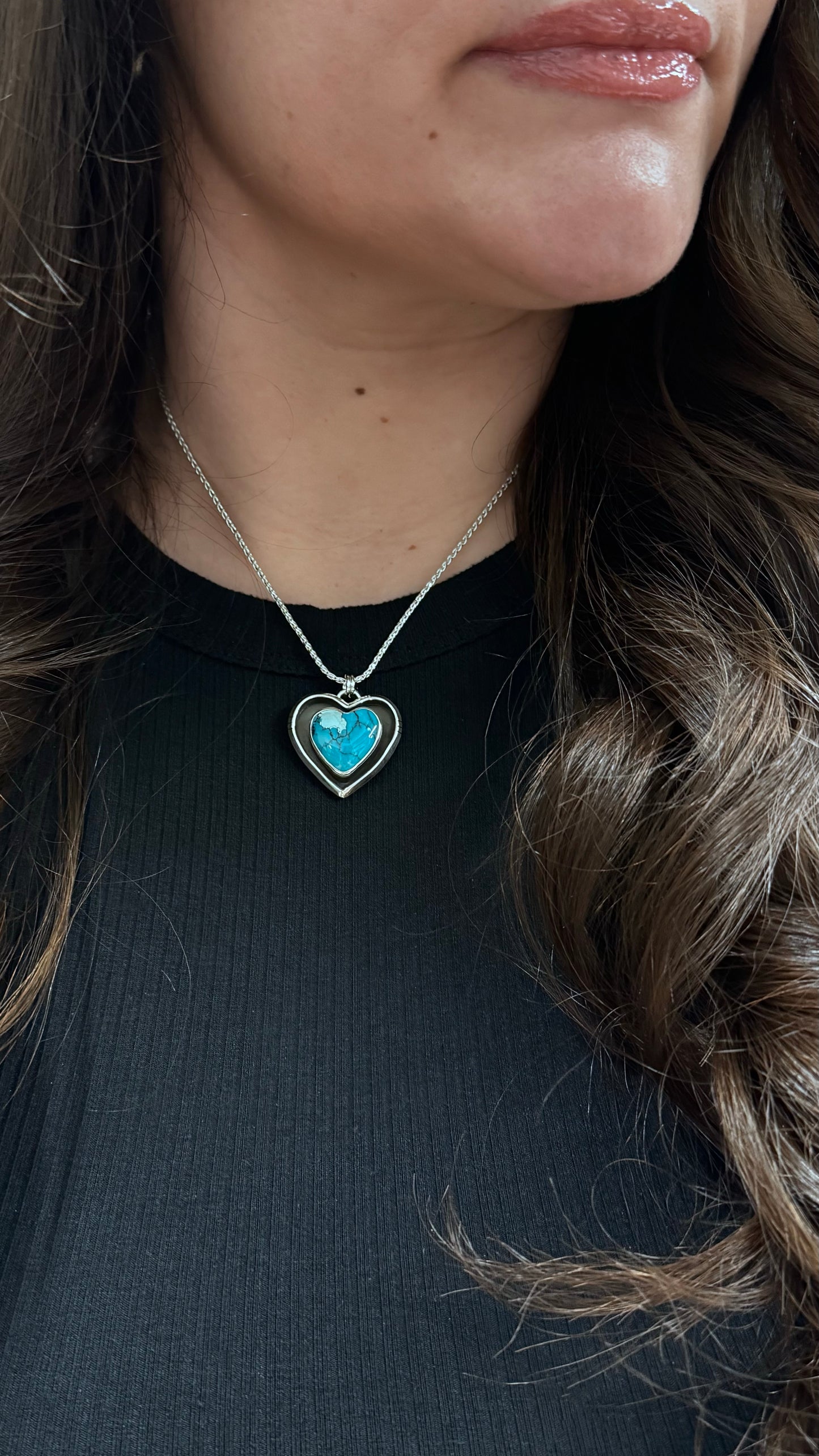 Hubei Turquoise Halo Heart Necklace 18 inch