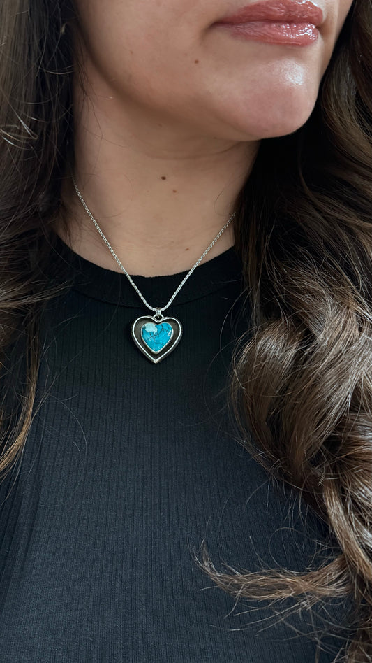 Hubei Turquoise Halo Heart Necklace 18 inch