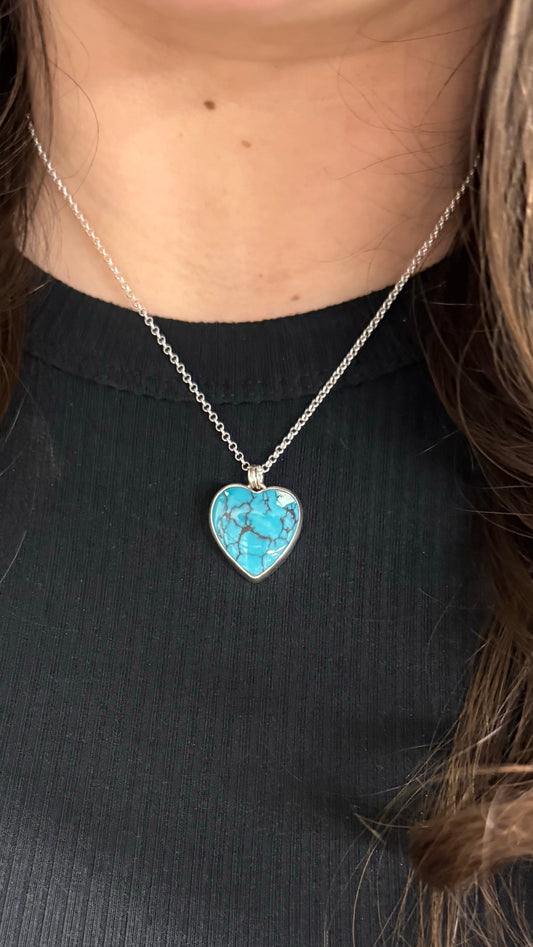 Hubei Turquoise Heart Necklace 18 Inch