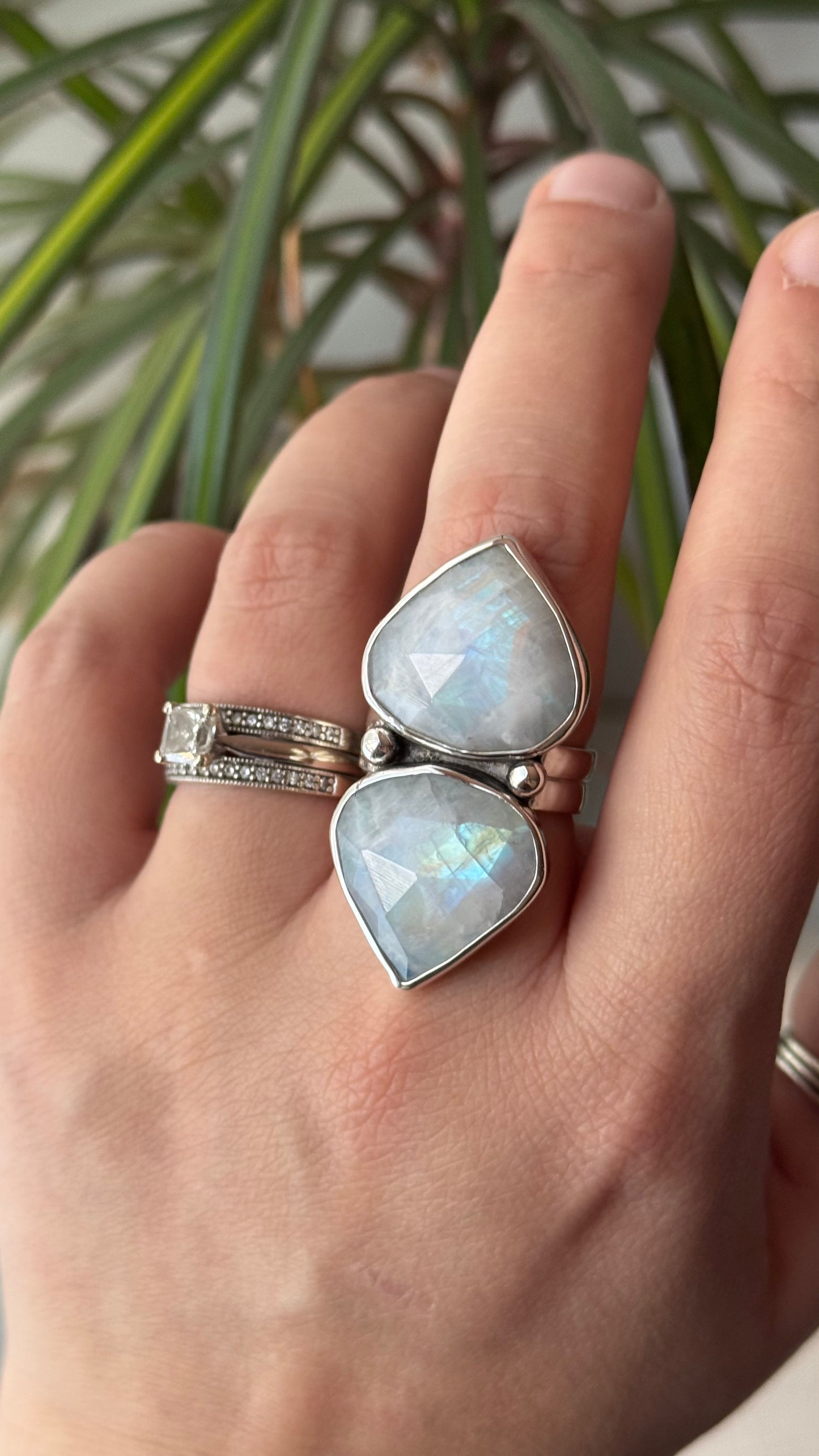 Double Rainbow Moonstone Ring (Size 9)