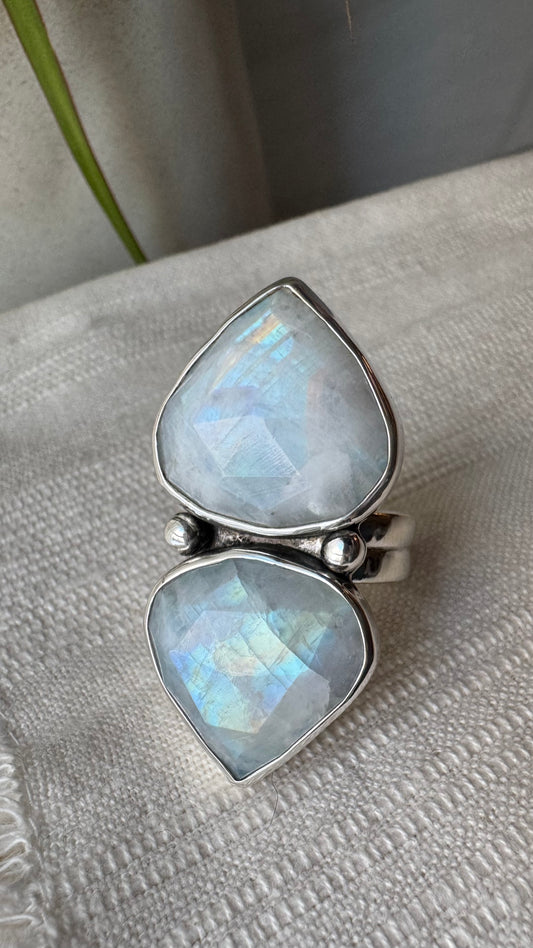 Double Rainbow Moonstone Ring (Size 9)