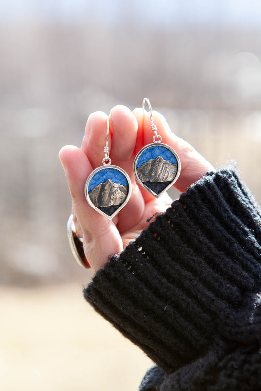 Mt. Redoubt Sterling Silver Drop Earrings with Alaskan Salmon Leather