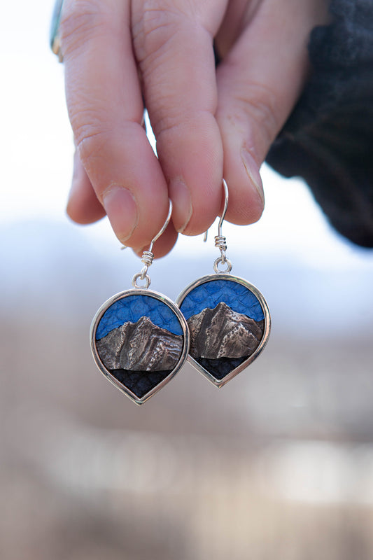 Mt. Redoubt Sterling Silver Drop Earrings with Alaskan Salmon Leather