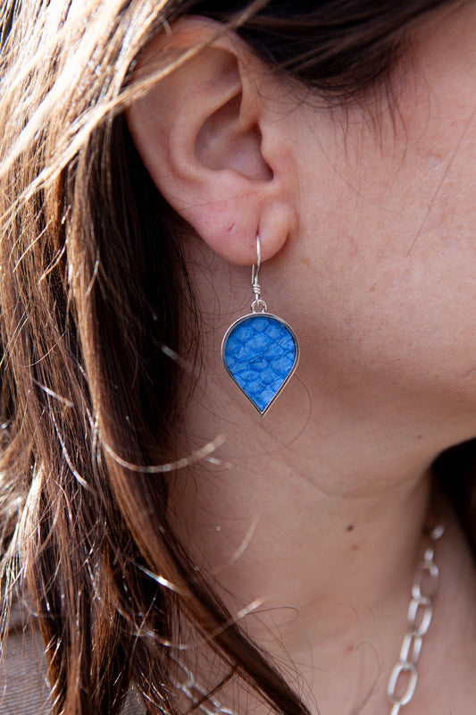 Large Sterling Silver Salmon Leather Drop Earrings