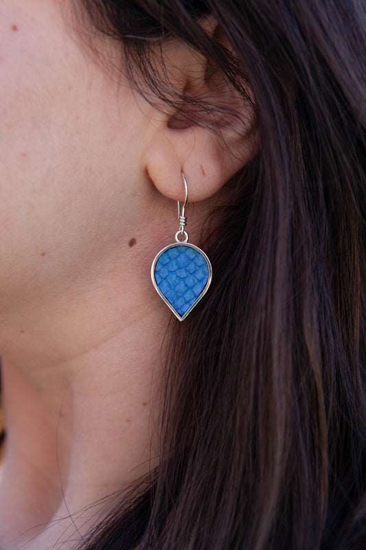 Medium Sterling Silver Salmon Leather Drop Earrings