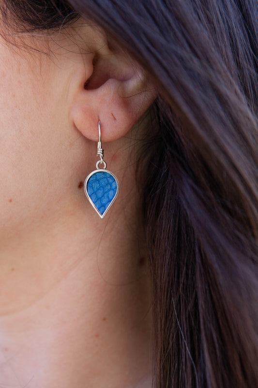 Small Sterling Silver Salmon Leather Drop Earrings