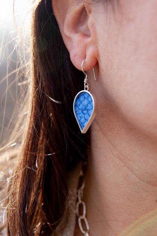 Large Sterling Silver Salmon Leather Drop Earrings
