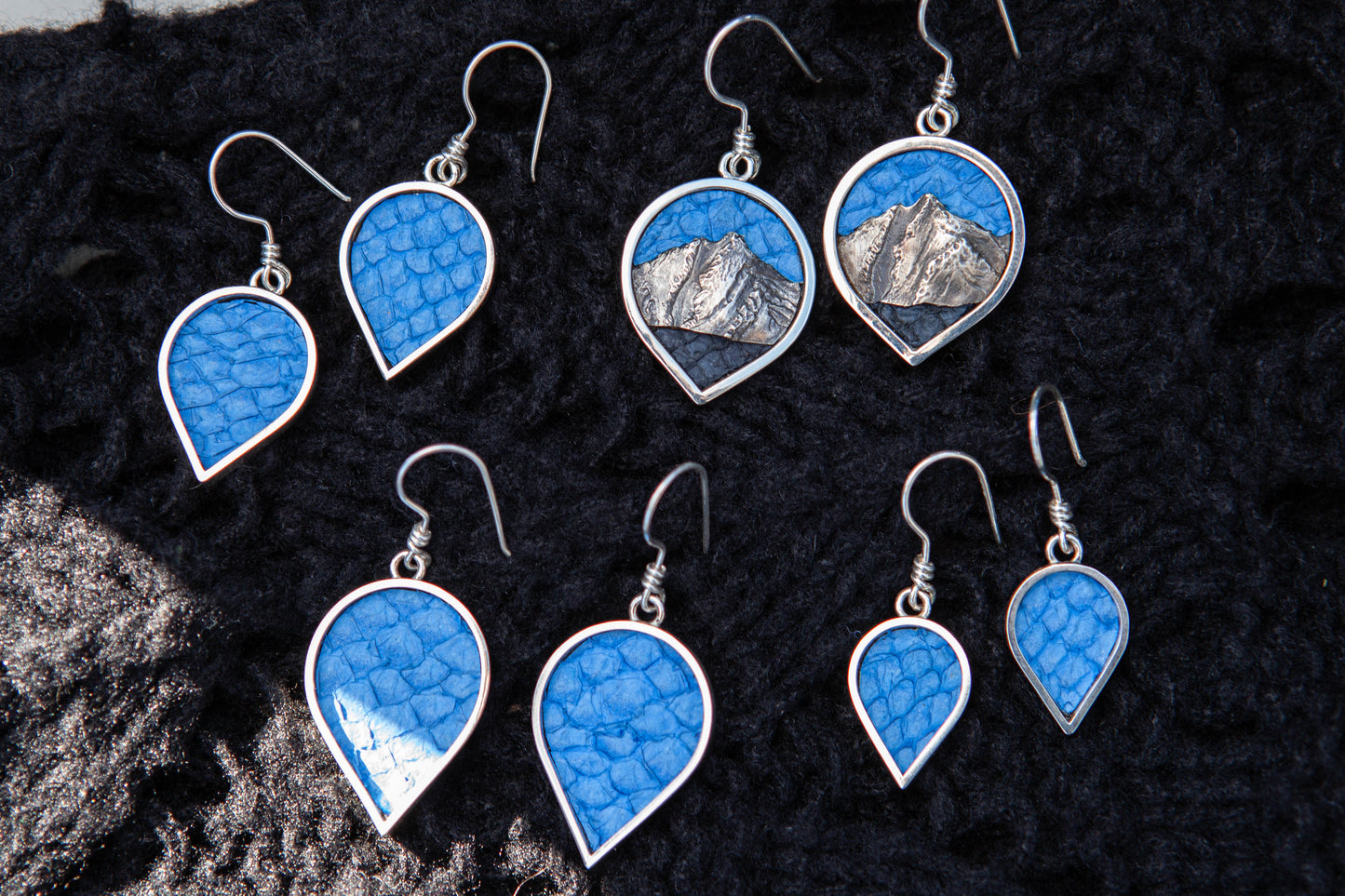 Mt. Redoubt Sterling Silver Drop Earrings with Alaskan Salmon Leather