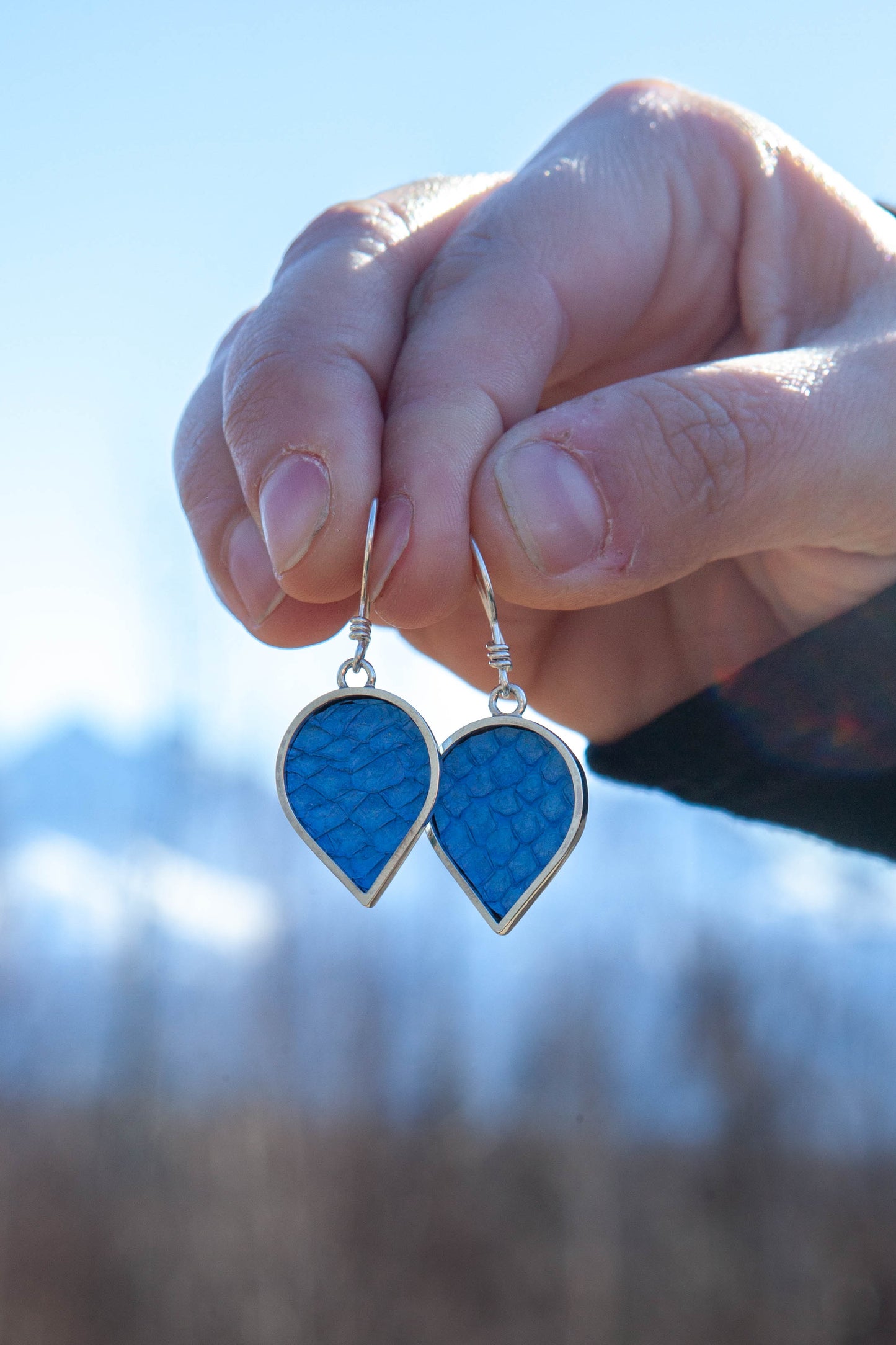 Small Sterling Silver Salmon Leather Drop Earrings