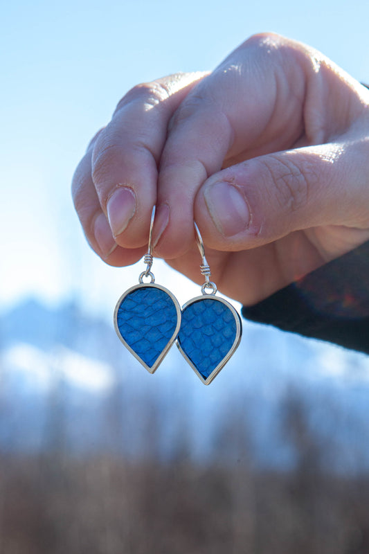 Small Sterling Silver Salmon Leather Drop Earrings