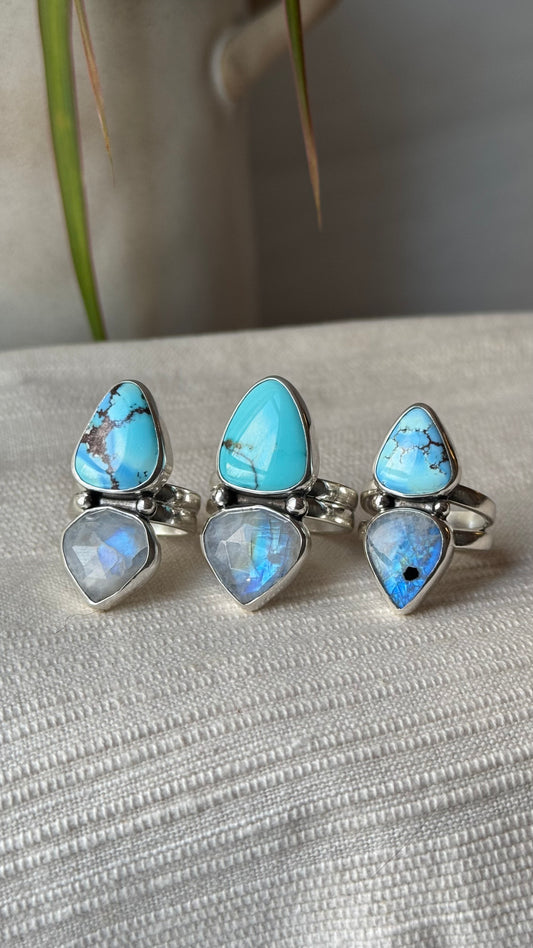 Golden Hills and Rainbow Moonstone Ring (Size 8)