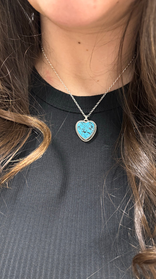 Hubei Turquoise Twisted Heart Necklace 18 inch