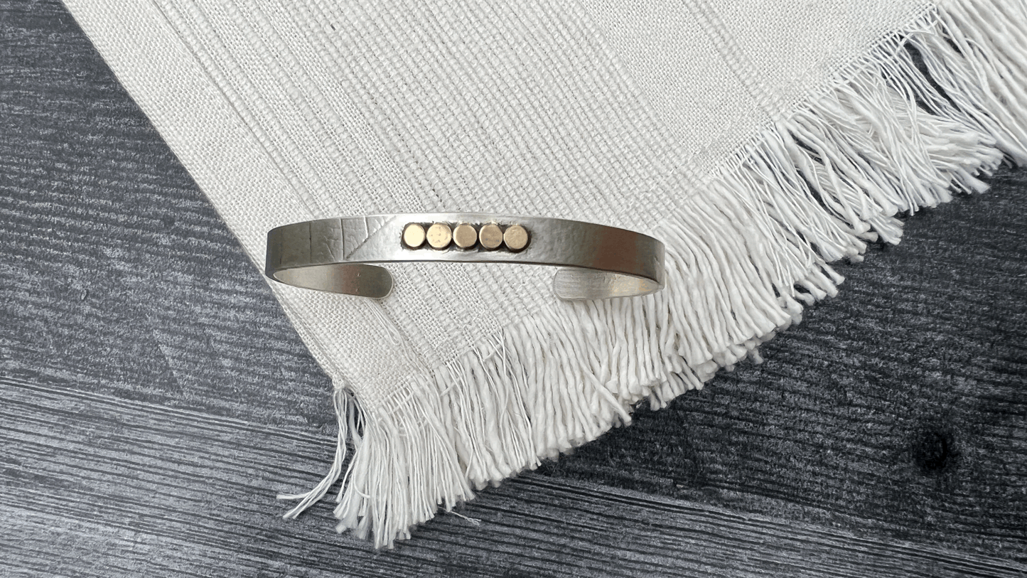 Solid Sterling Silver Cuff with 14K Gold Round
