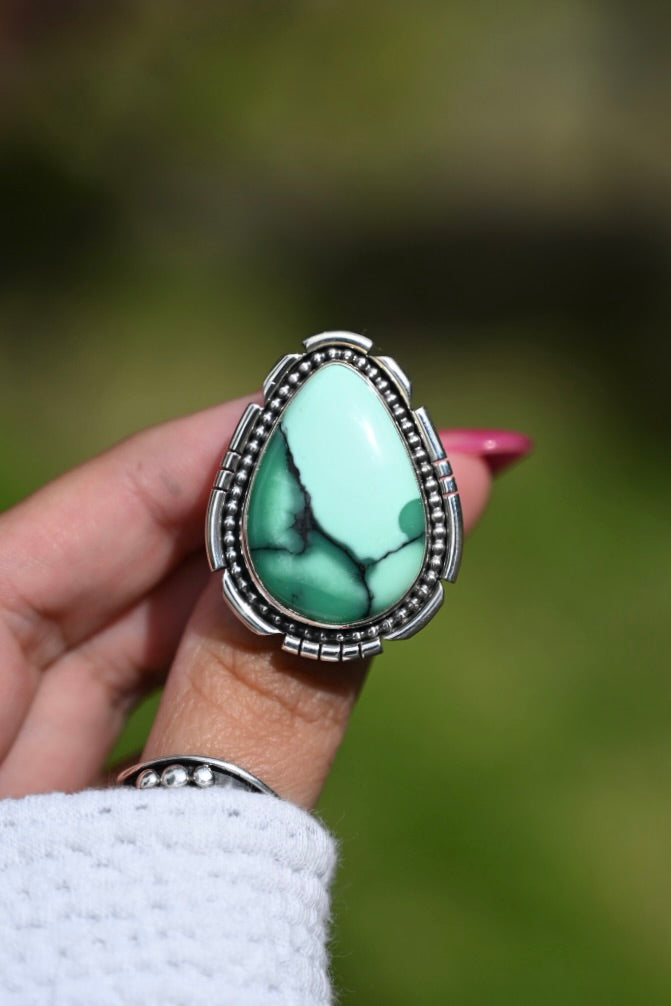 Emerald Rose Variscite Ring Size: 7.25