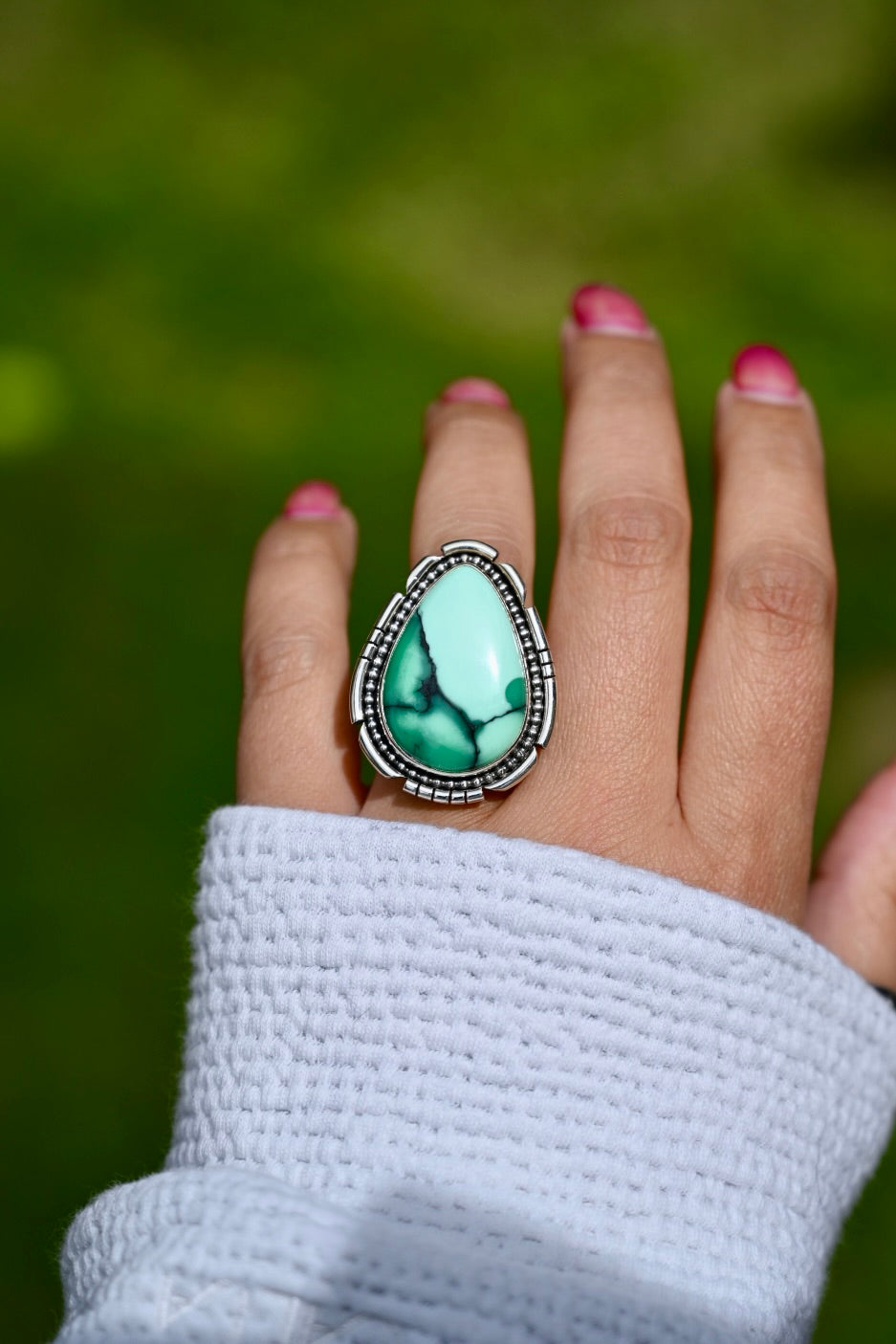 Emerald Rose Variscite Ring Size: 7.25