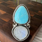 Blue Gem and Moonstone Ring Size 7