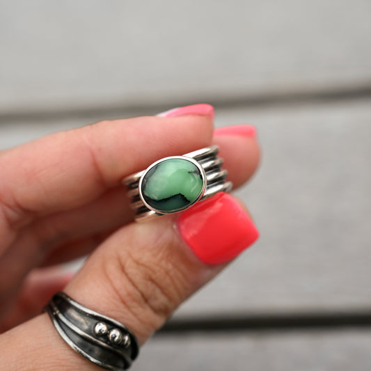 Emerald Rose Variscite Quad Band Ring Sz:7