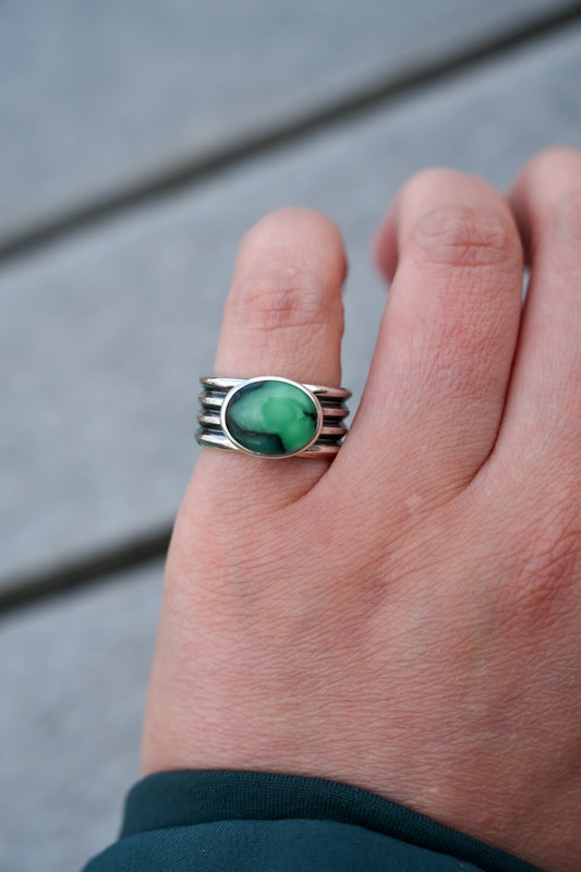 Emerald Rose Variscite Quad Band Ring Sz:7