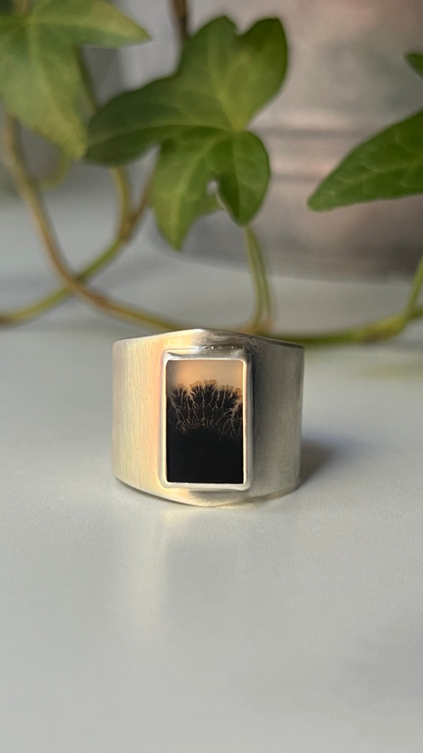 Dendritic Agate Saddle Ring (Size 8)