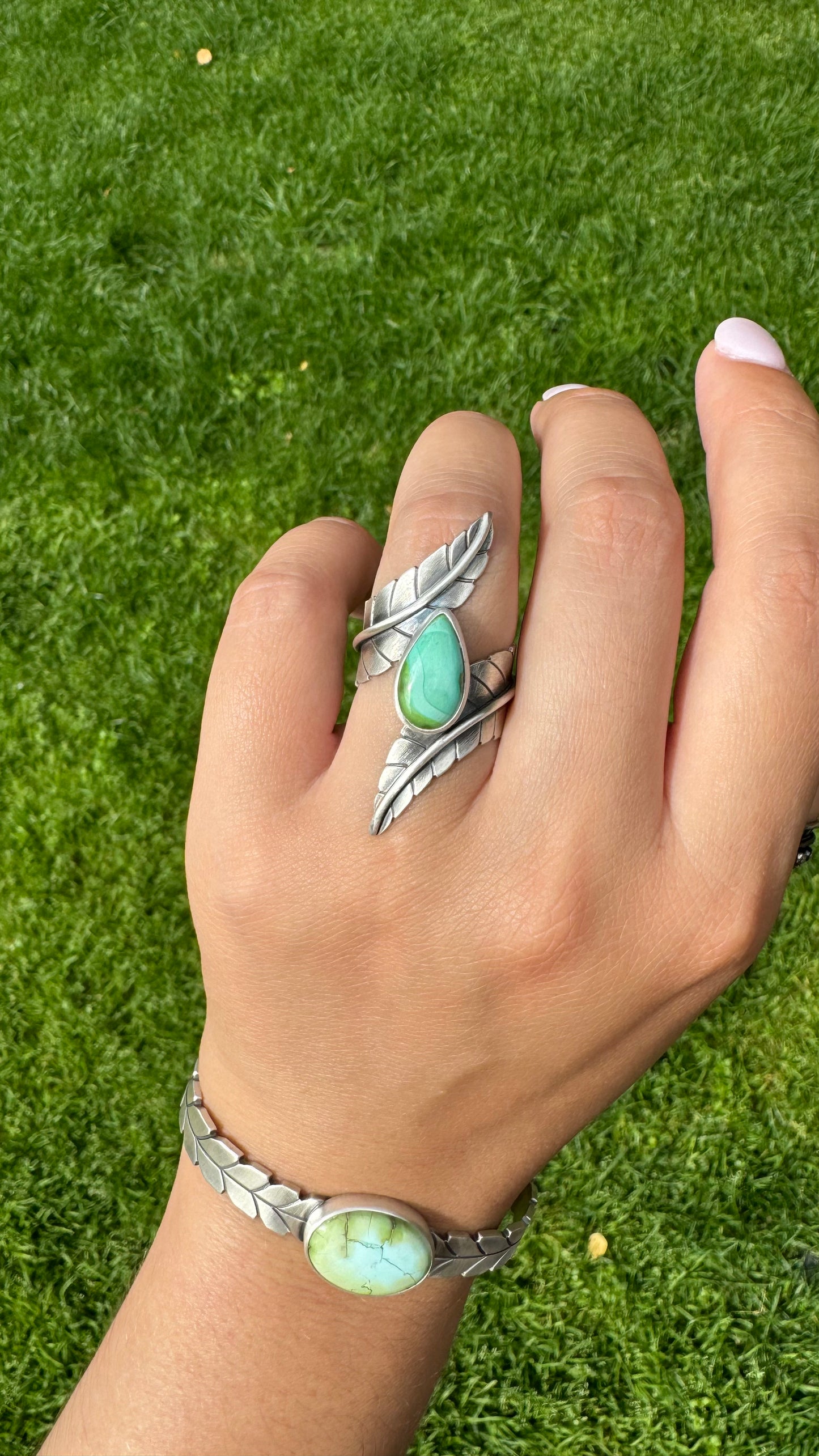 Sonoran Rose Turquoise Leaf Wrap Ring Sz:8.5