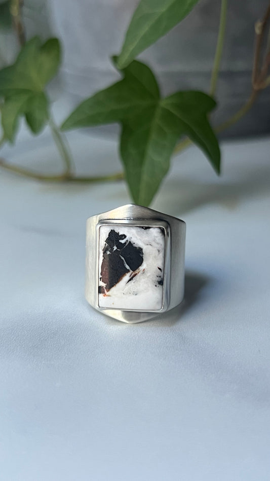 White Buffalo Saddle Ring (Size 8.5)