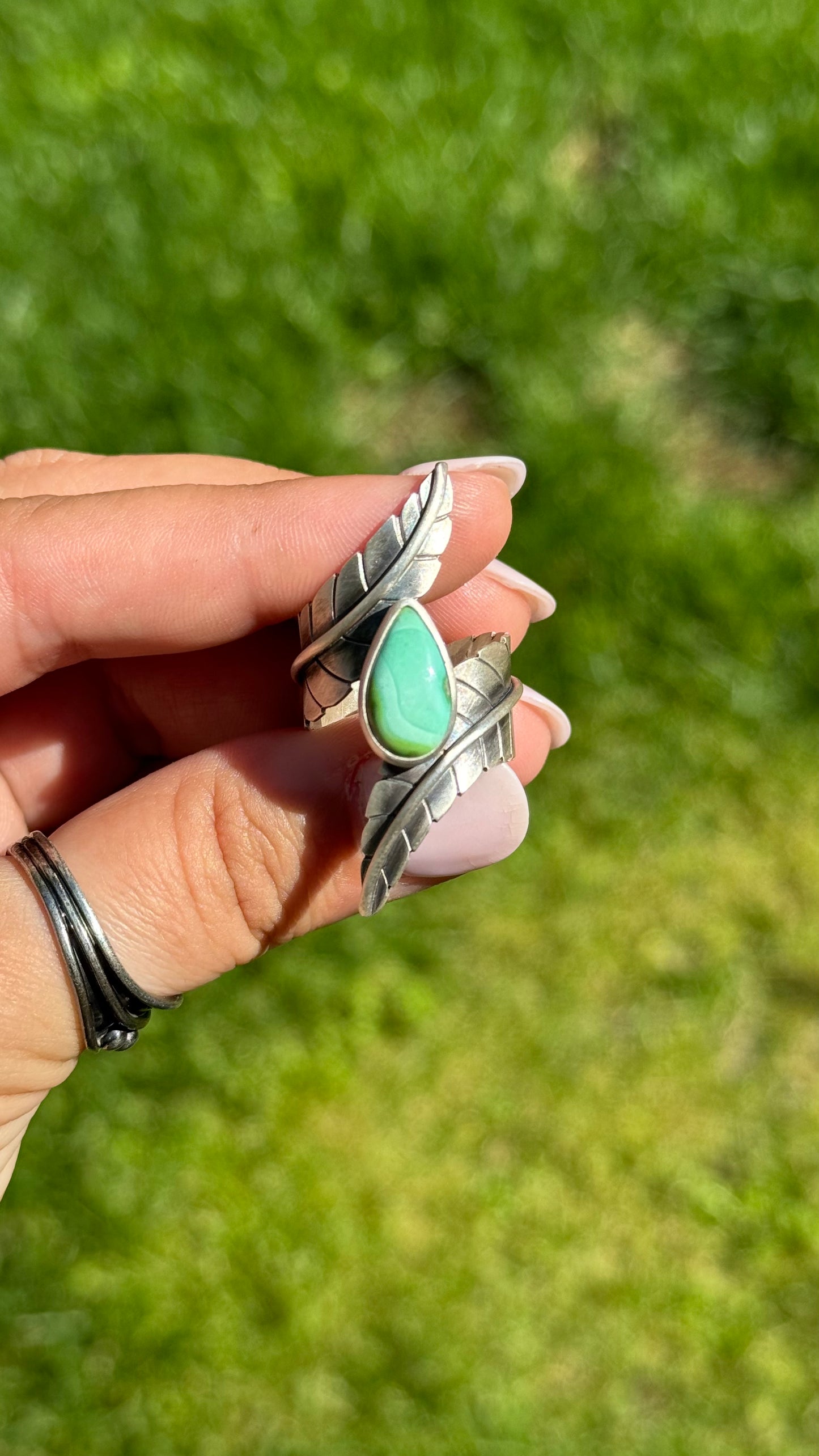 Sonoran Rose Turquoise Leaf Wrap Ring Sz:8.5