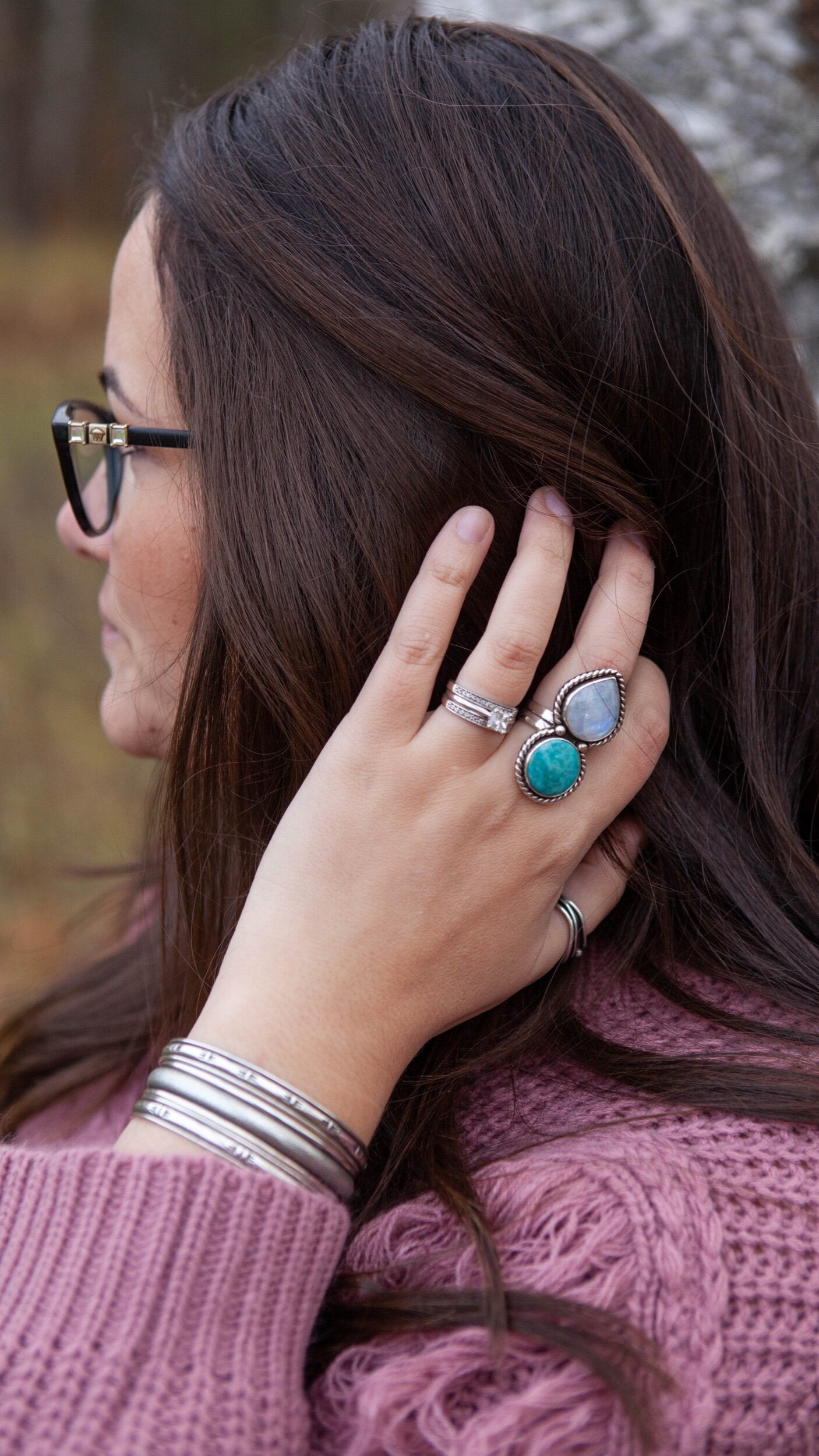 Fox Turquoise and Rainbow Moonstone Ring (Read full description)