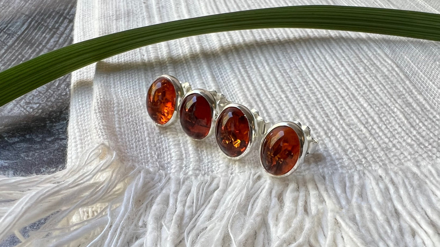 Sterling Silver and Amber Studs