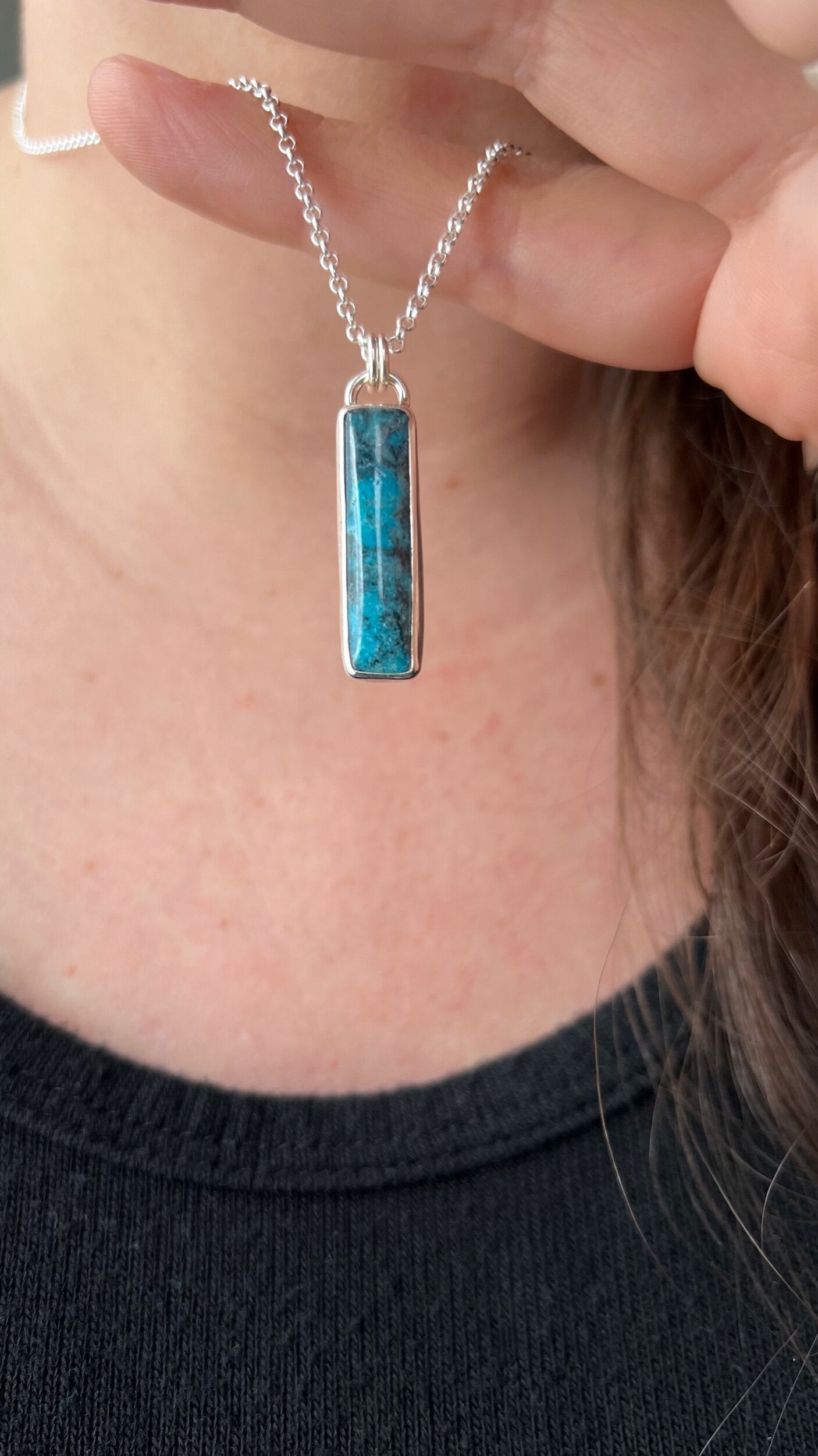 Kingman Turquoise Drop Bar Necklace