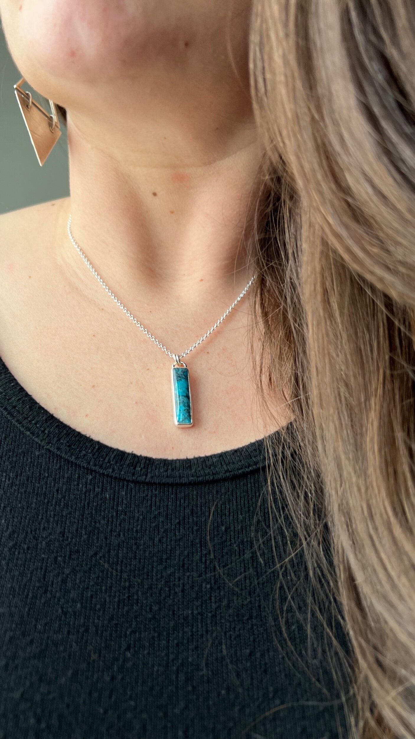 Kingman Turquoise Drop Bar Necklace