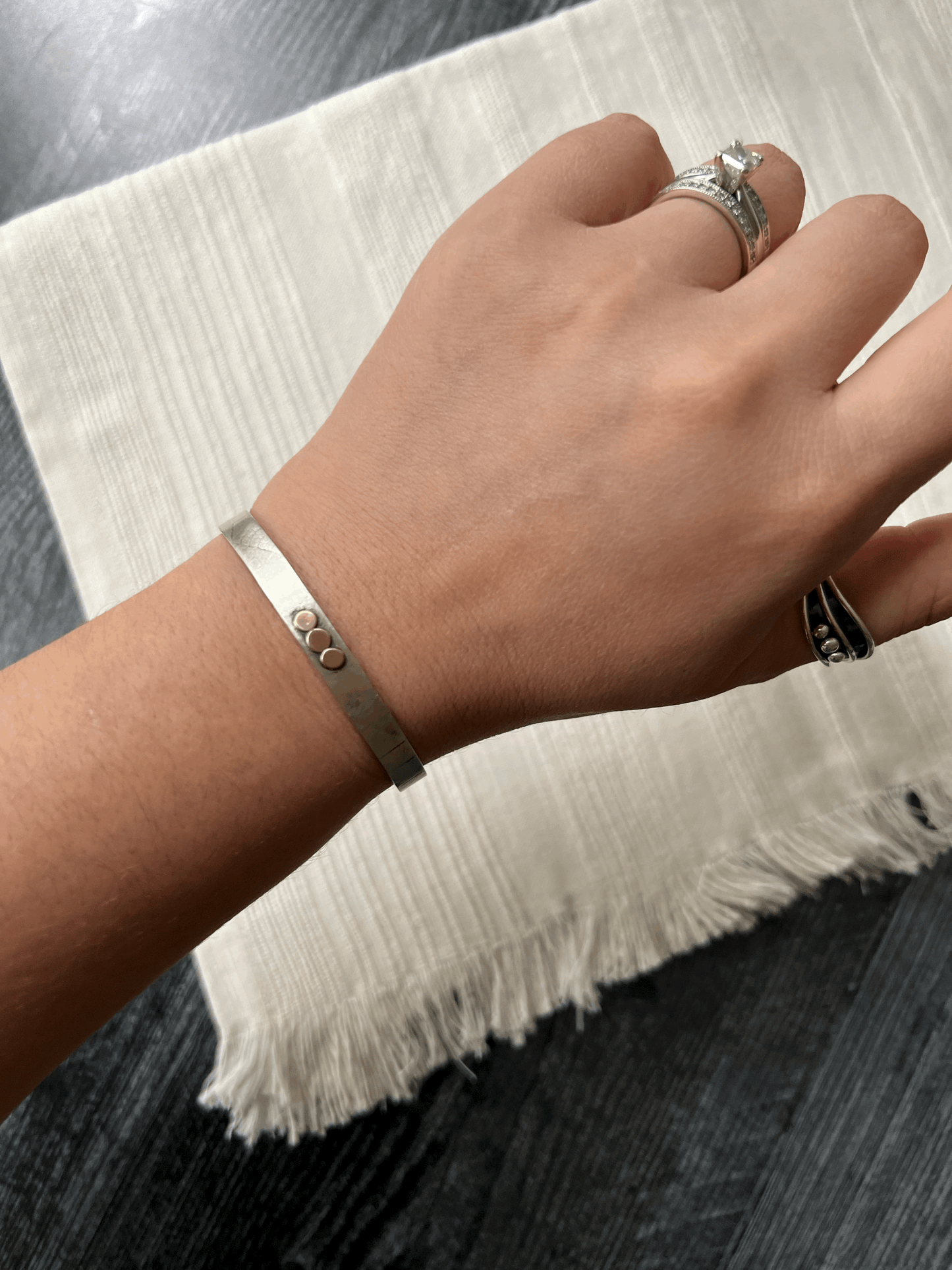 Solid Sterling Silver Cuff with 14k Gold Rounds