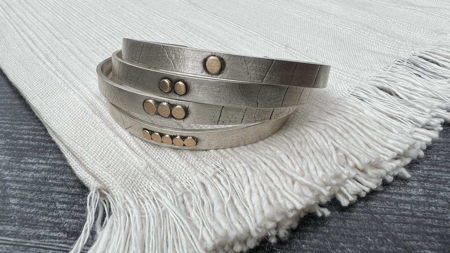 Solid Sterling Silver Cuff with 14K Gold Round