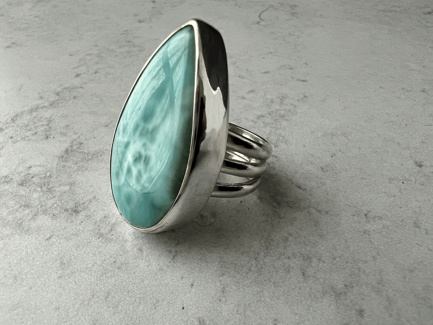 Larimar Mondo Statement Ring Size 6.75 Wide Band