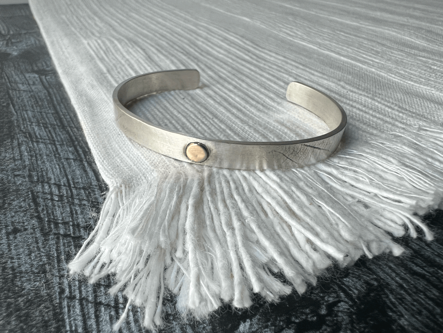 Solid Sterling Silver Cuff with 14k Gold Round