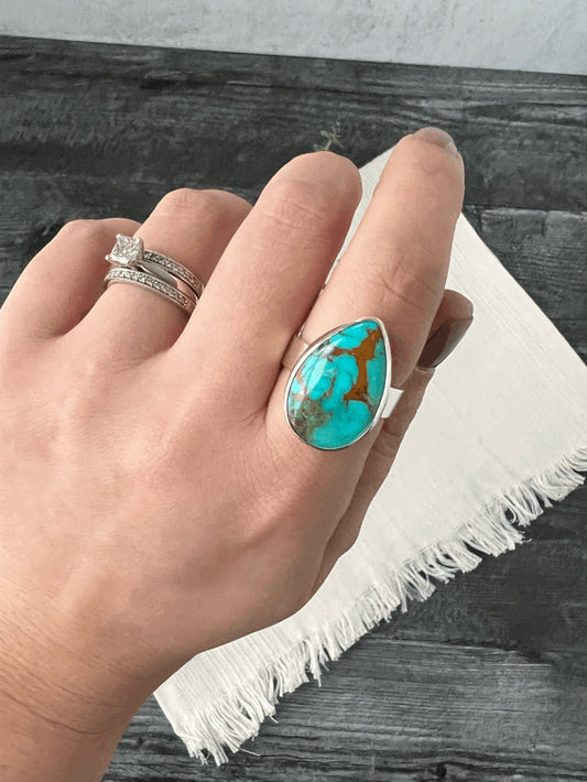 Natural Royston Turquoise Mondo Ring Size 9.75 Wide Band