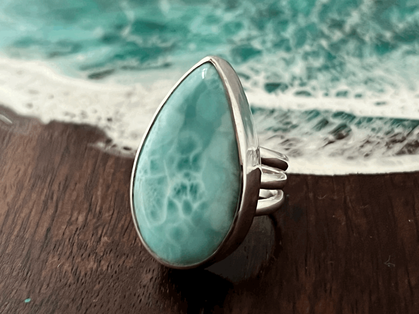 Larimar Mondo Statement Ring Size 6.75 Wide Band