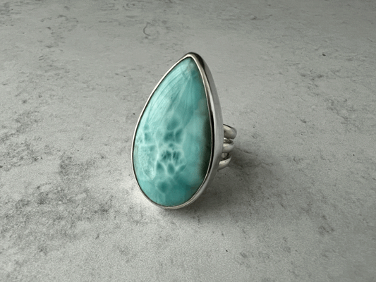 Larimar Mondo Statement Ring Size 6.75 Wide Band